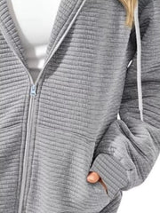 Drawstring Zip Up Dropped Shoulder Hoodie 