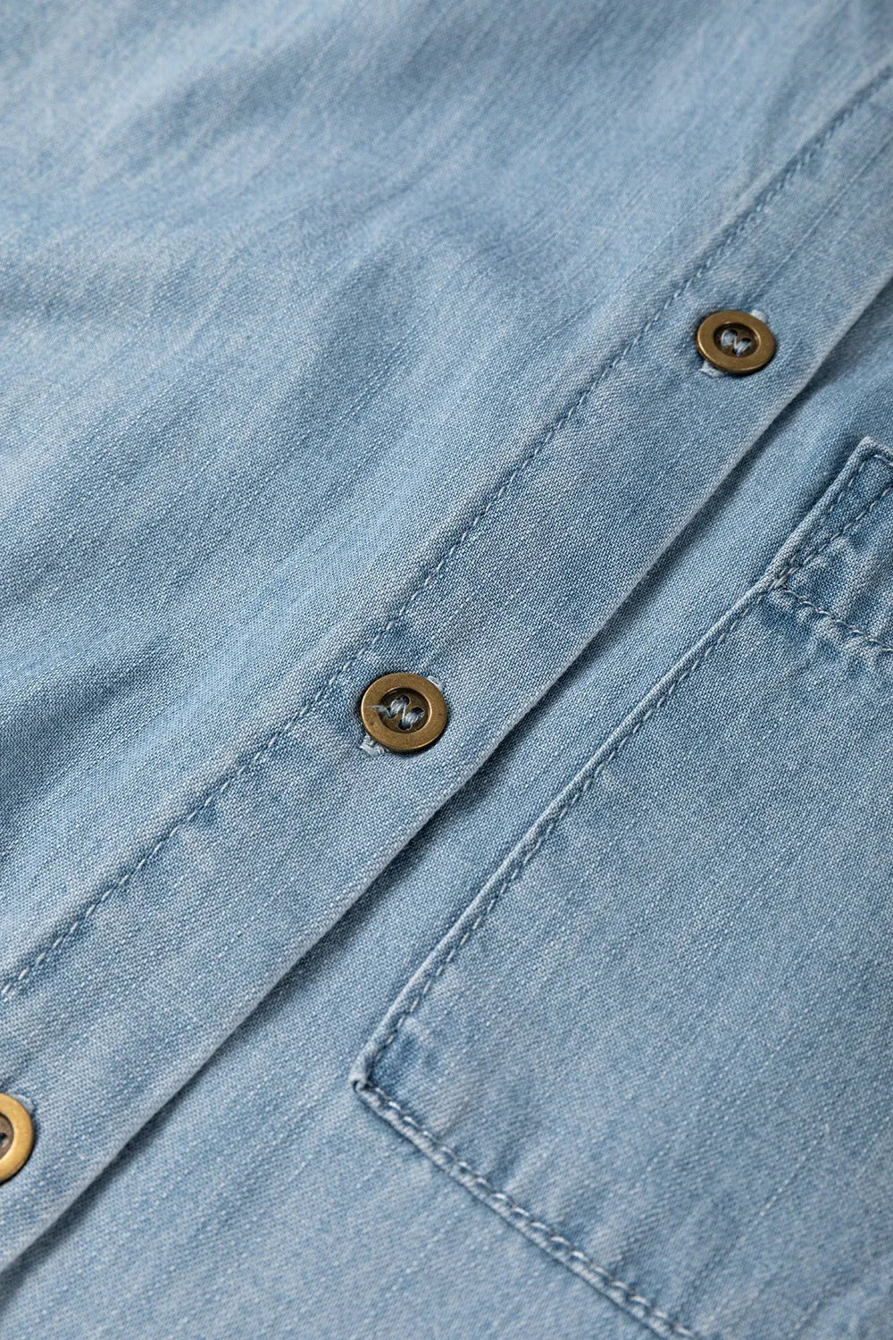 Folded Short Sleeve Patched Pocket Denim Shirt 