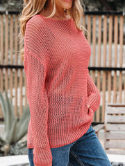 Crochet Hollow Out Long Sleeve Knit Top 