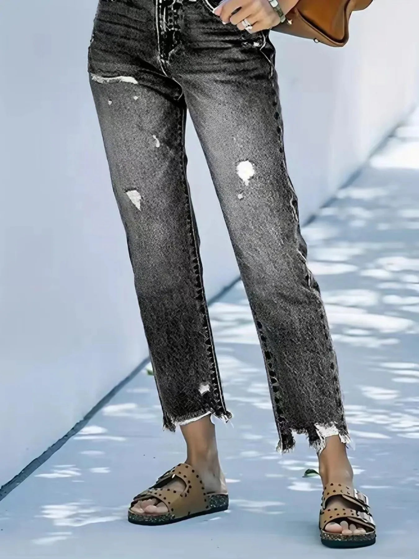 Distressed Straight Leg Jeans 