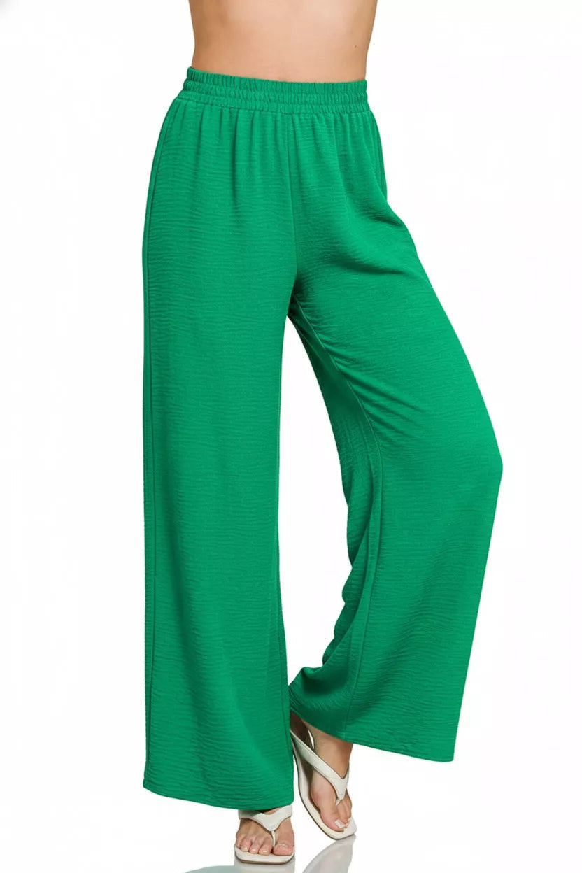 Zenana Woven Airflow Elastic Waistband Pants 
