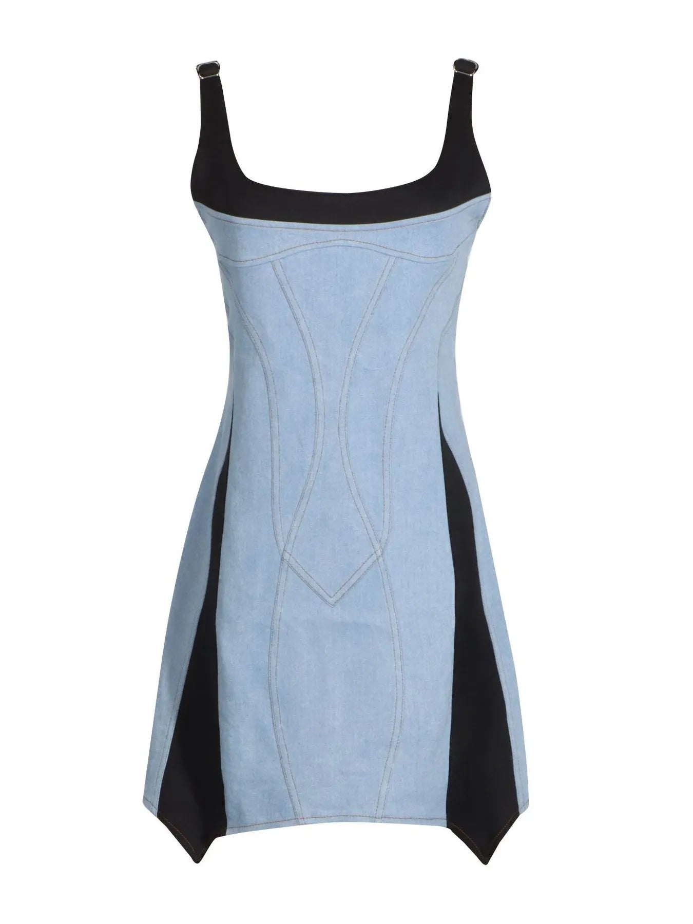 Contrast Adjustable Strap Denim Dress 