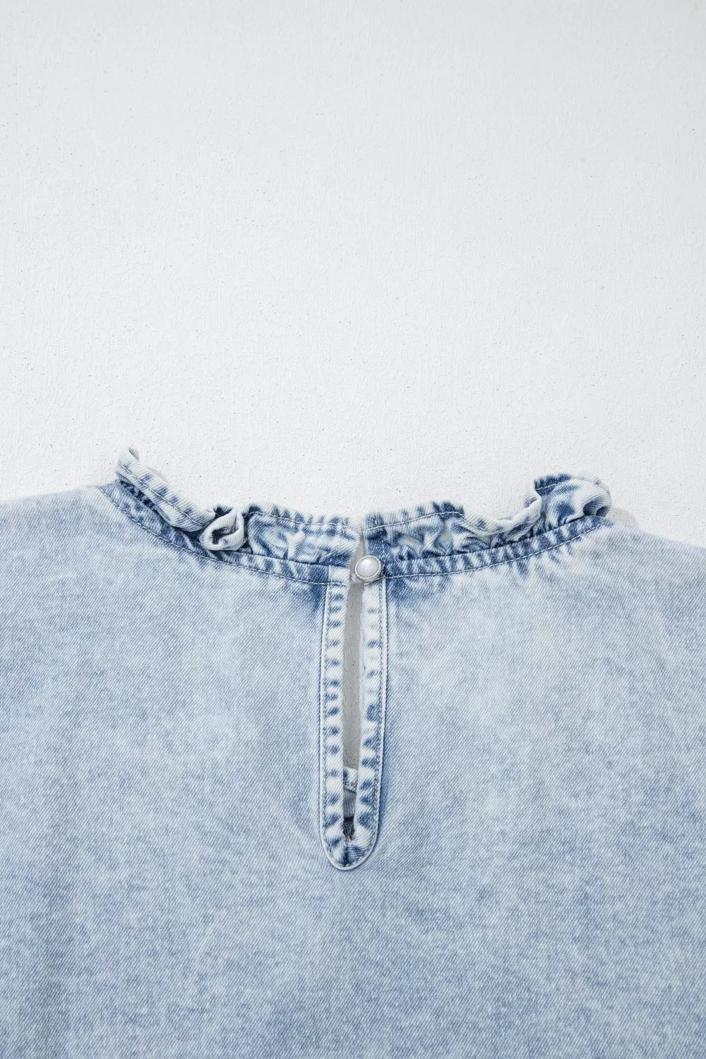Ruffle Pleated Detail Vintage Washed Denim Top 
