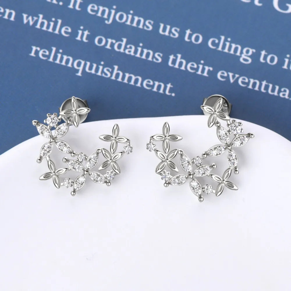 925 Sterling Silver Moissanite Lucky Clover Earrings 
