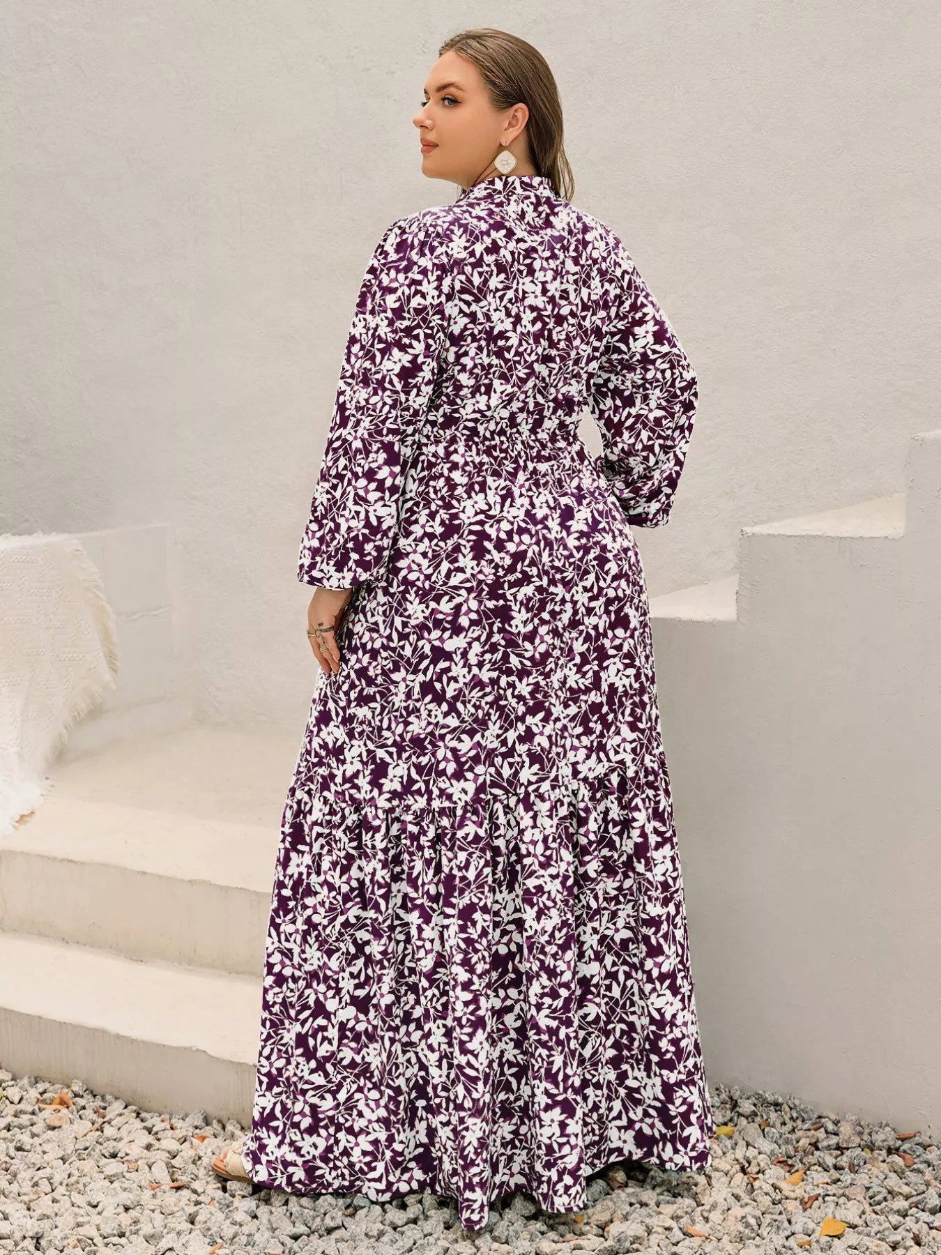 Plus Size Floral Print Maxi Dress with Long Sleeves 