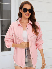 Raw Hem Fringe Detail Denim Jacket 