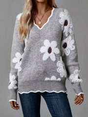 Floral V-Neck Long Sleeve Sweater 