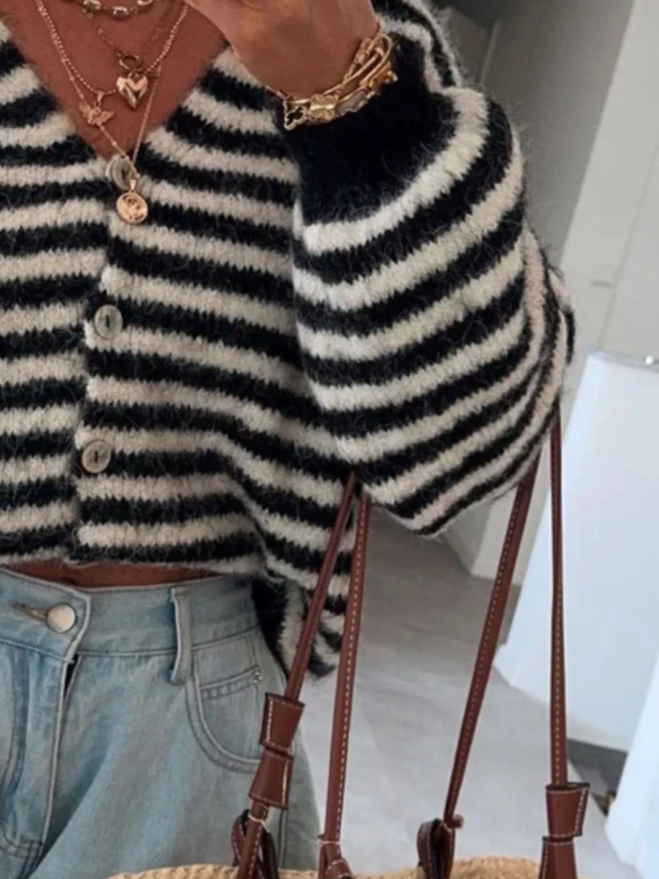 Striped Knit Button-Down Cardigan 