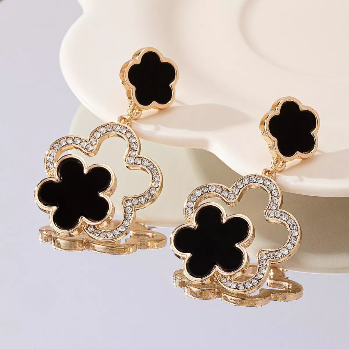 Lucky Clover Dangle Earrings with Rhinestone Accents 