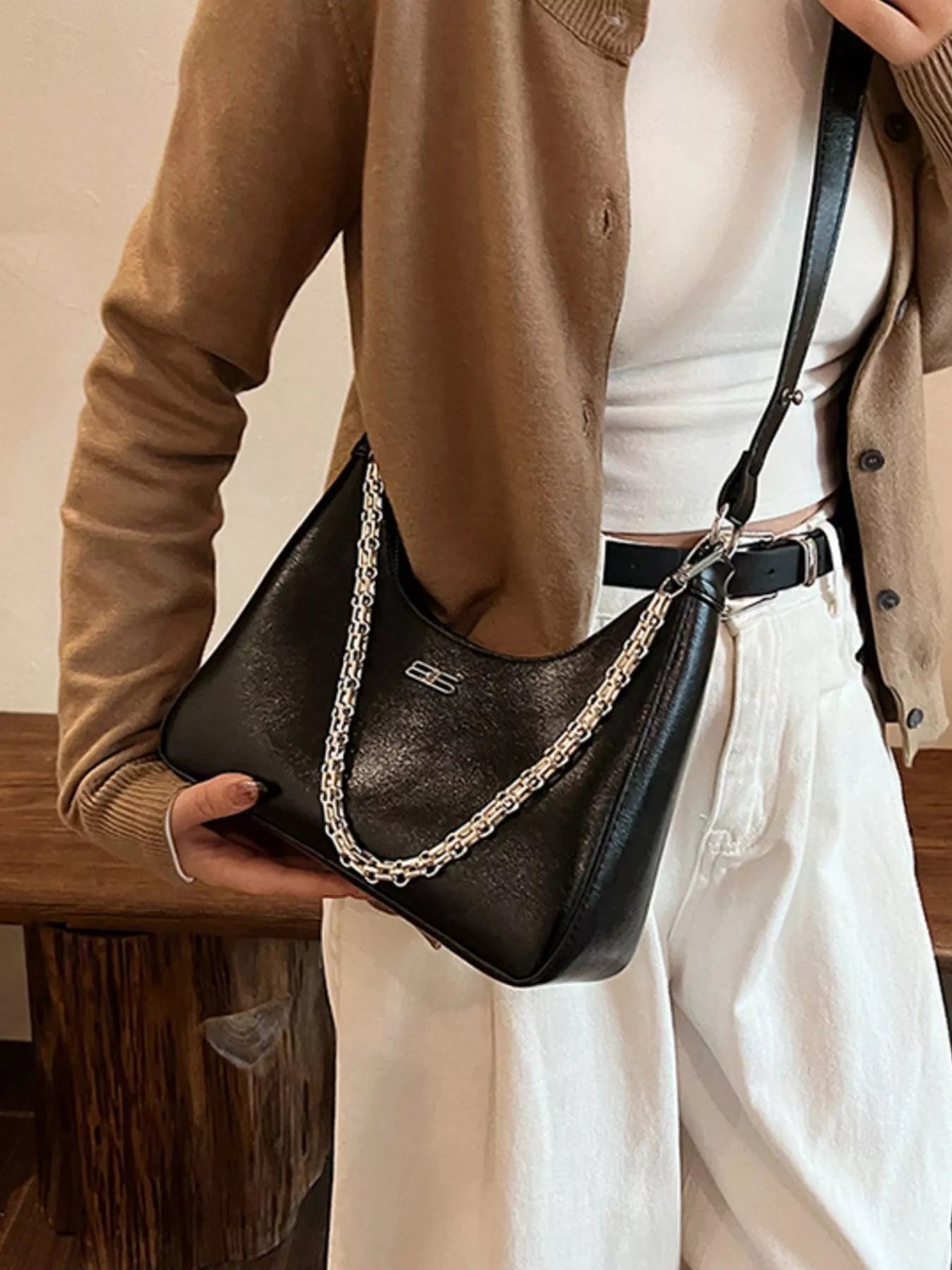 Chain-Accented Crossbody Bag 