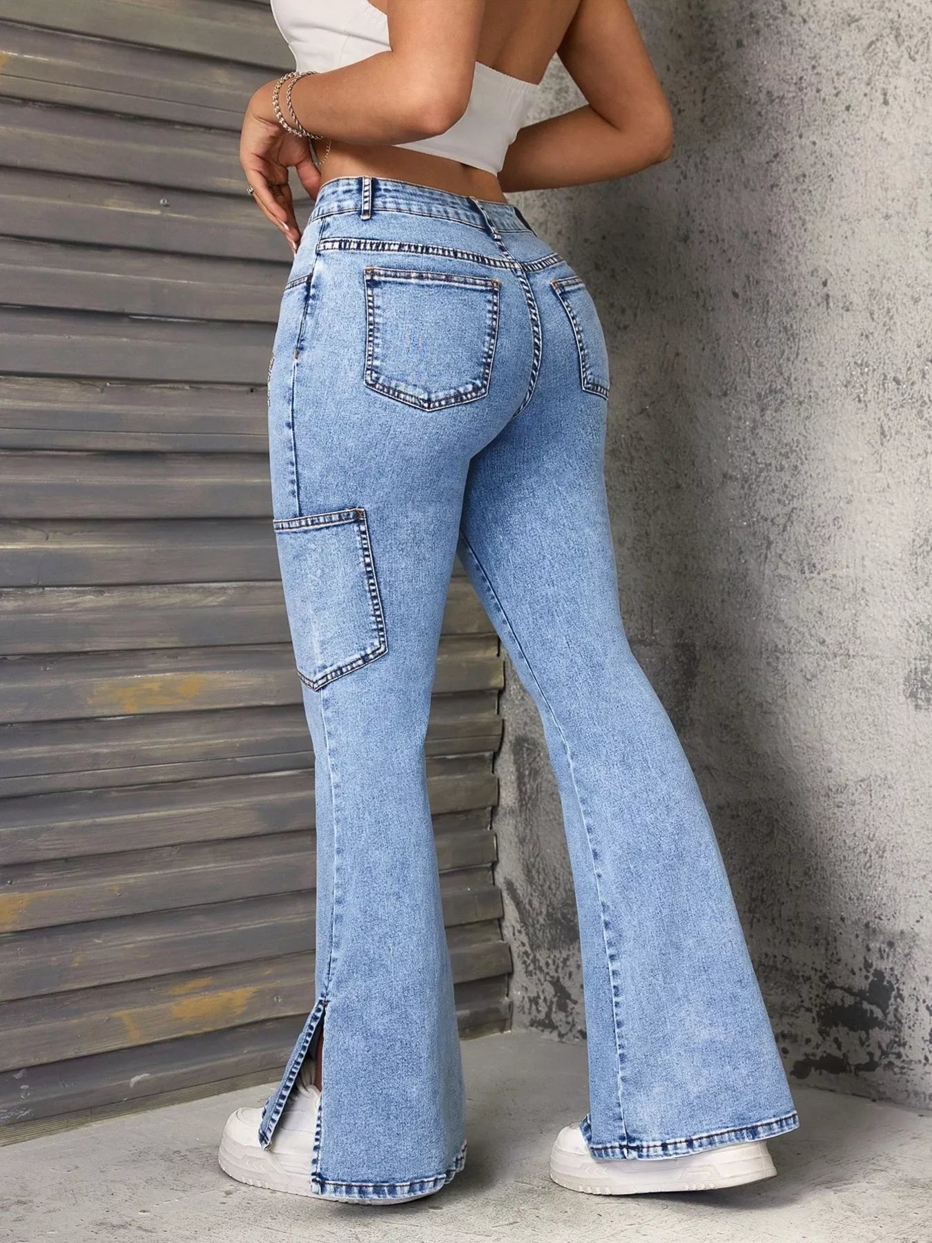 Slit Star Flare Leg Jeans 