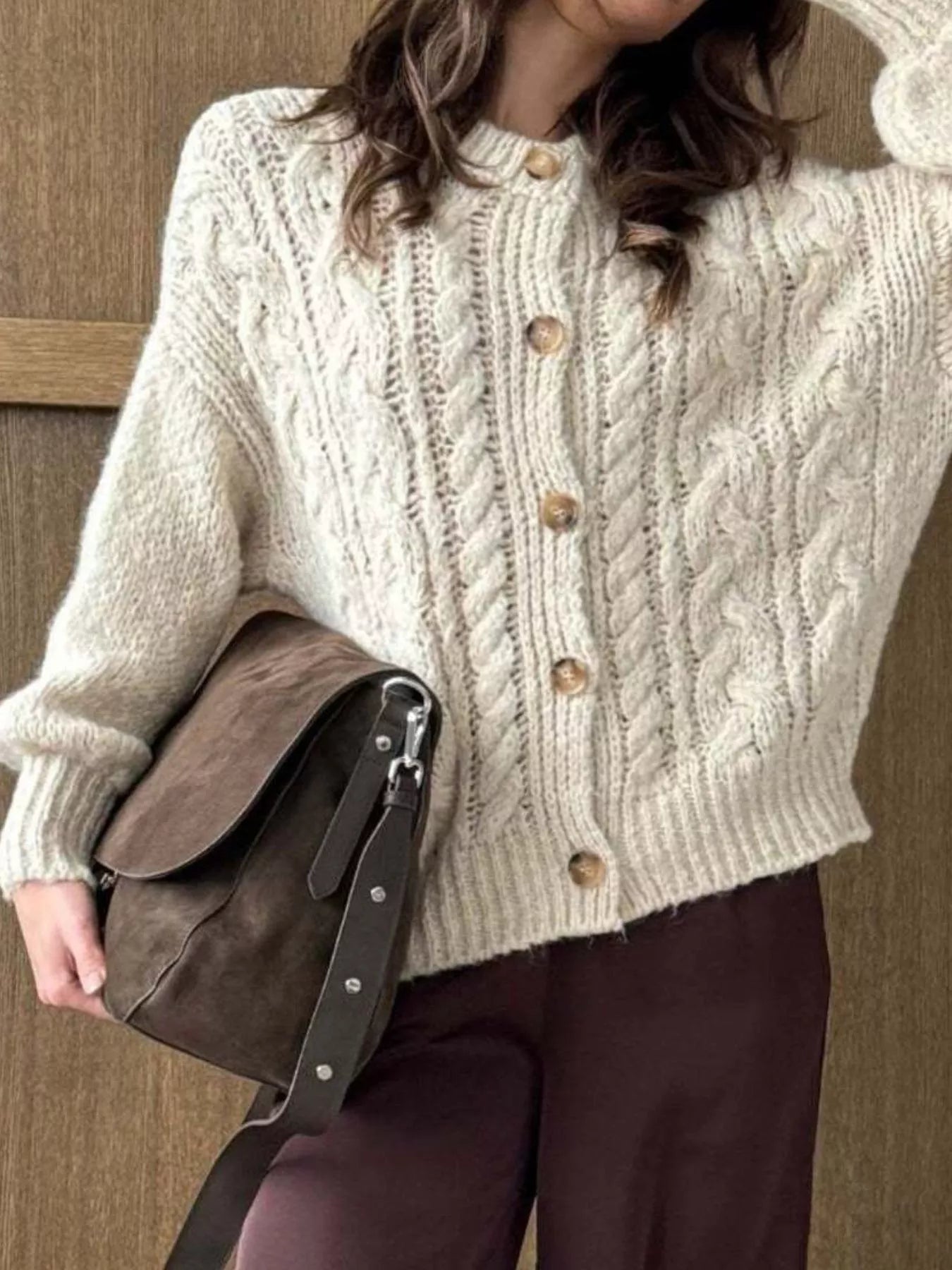 Cable Knit Button-Down Cardigan 