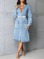 Pocketed Button Up Collared Neck Denim Top 