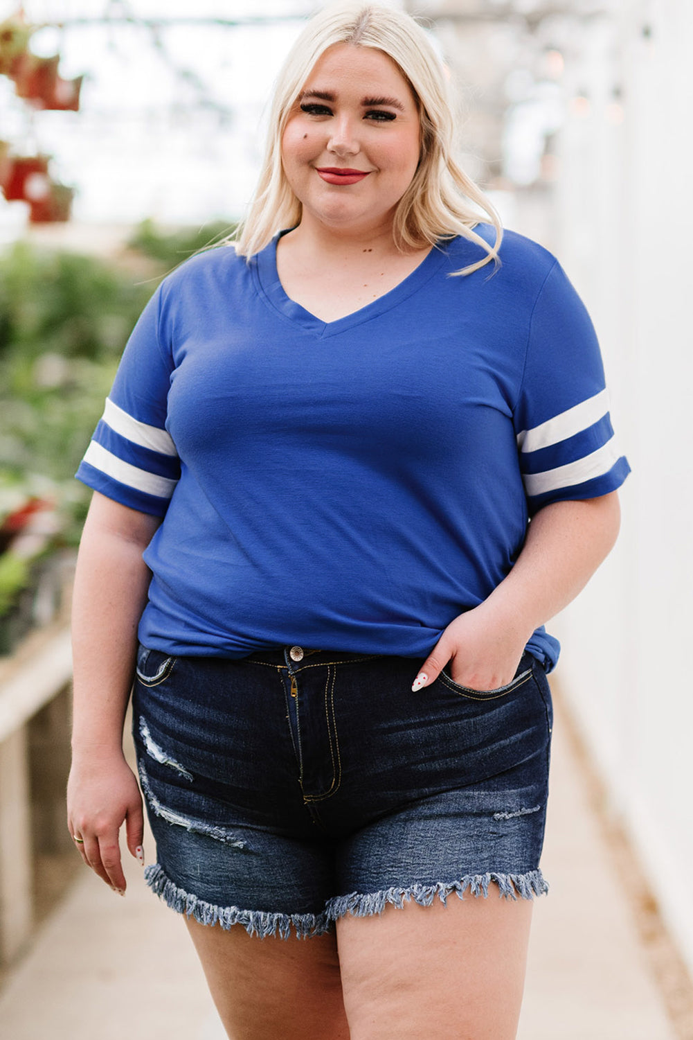 Plus Size Striped V-Neck Tee Shirt 