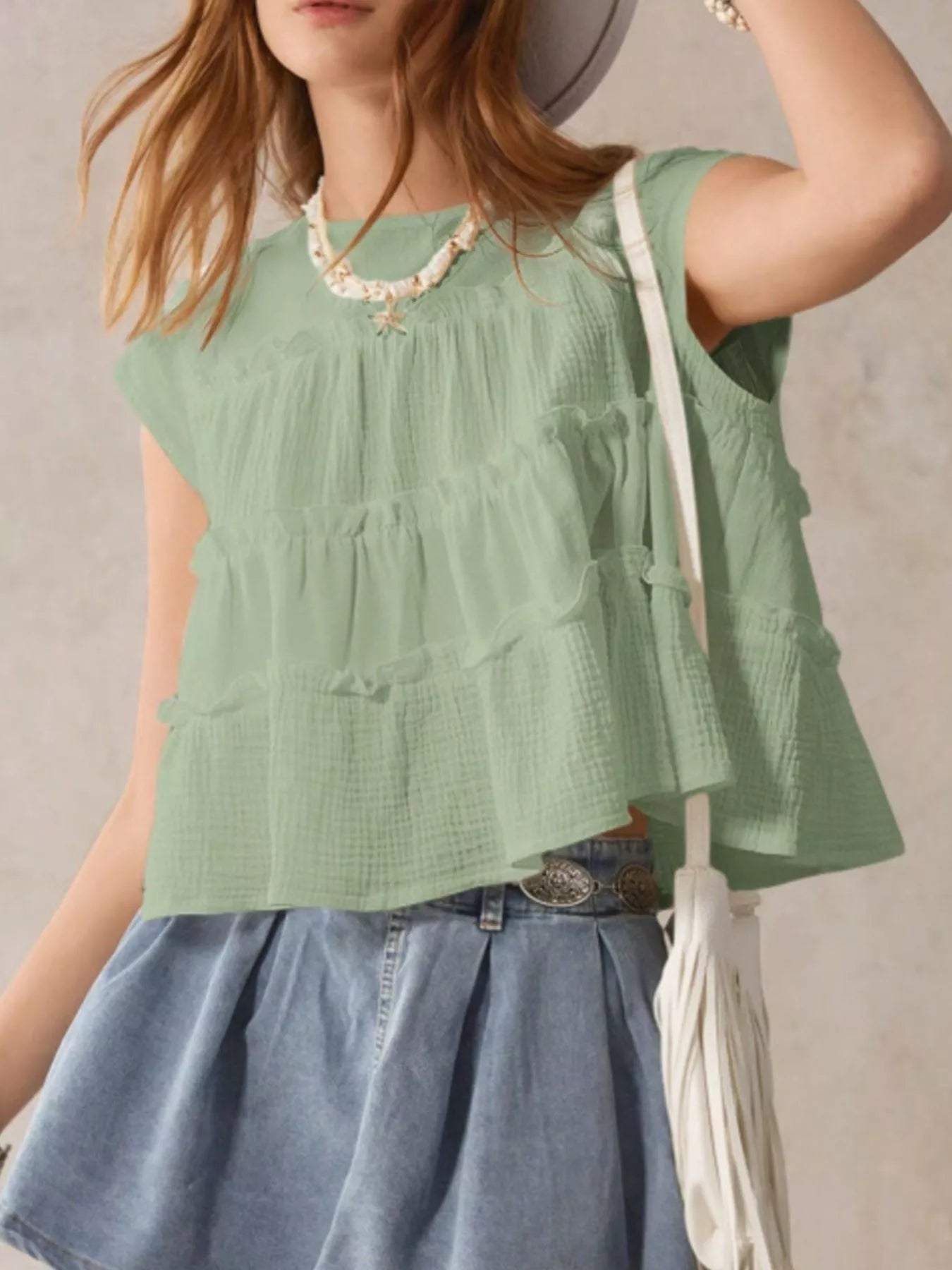 Tiered Cap Sleeve Blouse 