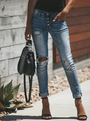 Distressed Button-Fly Skinny Jeans 