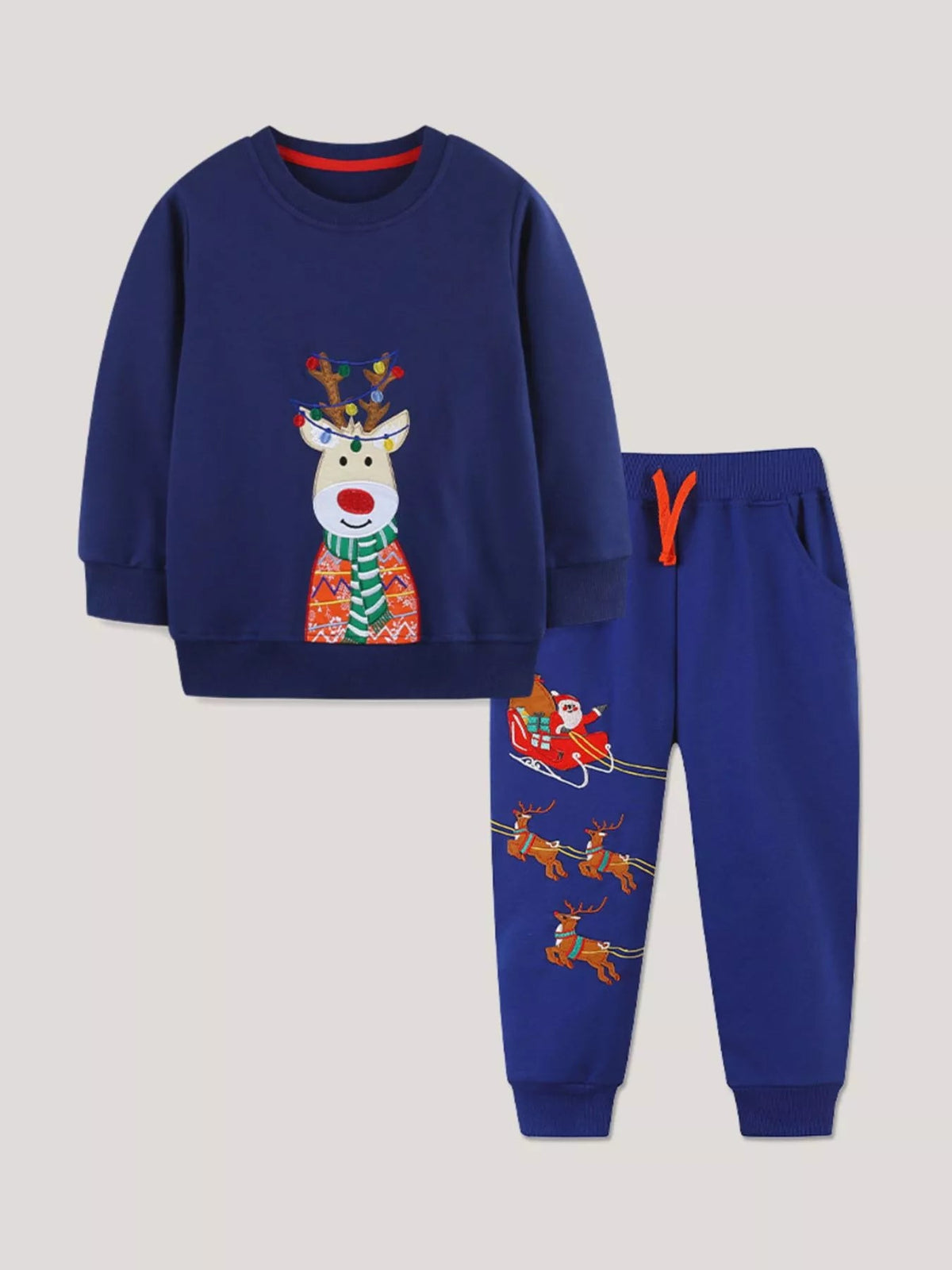Children's Reindeer Embroidered Christmas Outfit Set 