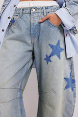 Contrast Star Wide Leg Jeans 