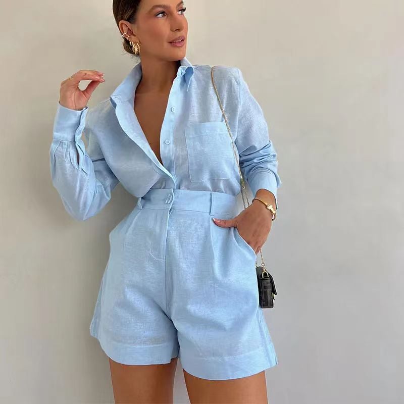 EasyBreeze Linen Blend Blouse & Shorts Set | Relaxed Warm-Weather Outfit 