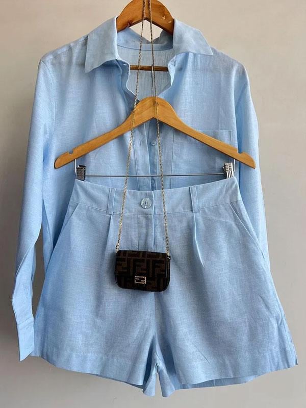 EasyBreeze Linen Blend Blouse & Shorts Set | Relaxed Warm-Weather Outfit 