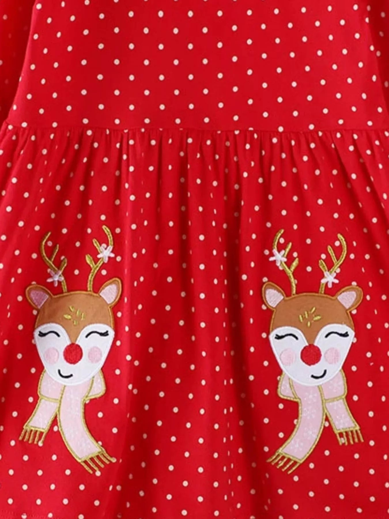 Children's Christmas Reindeer Polka Dot Long Sleeve Dress 