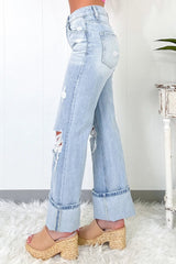 Distressed High Waist Jeans with Pockets 