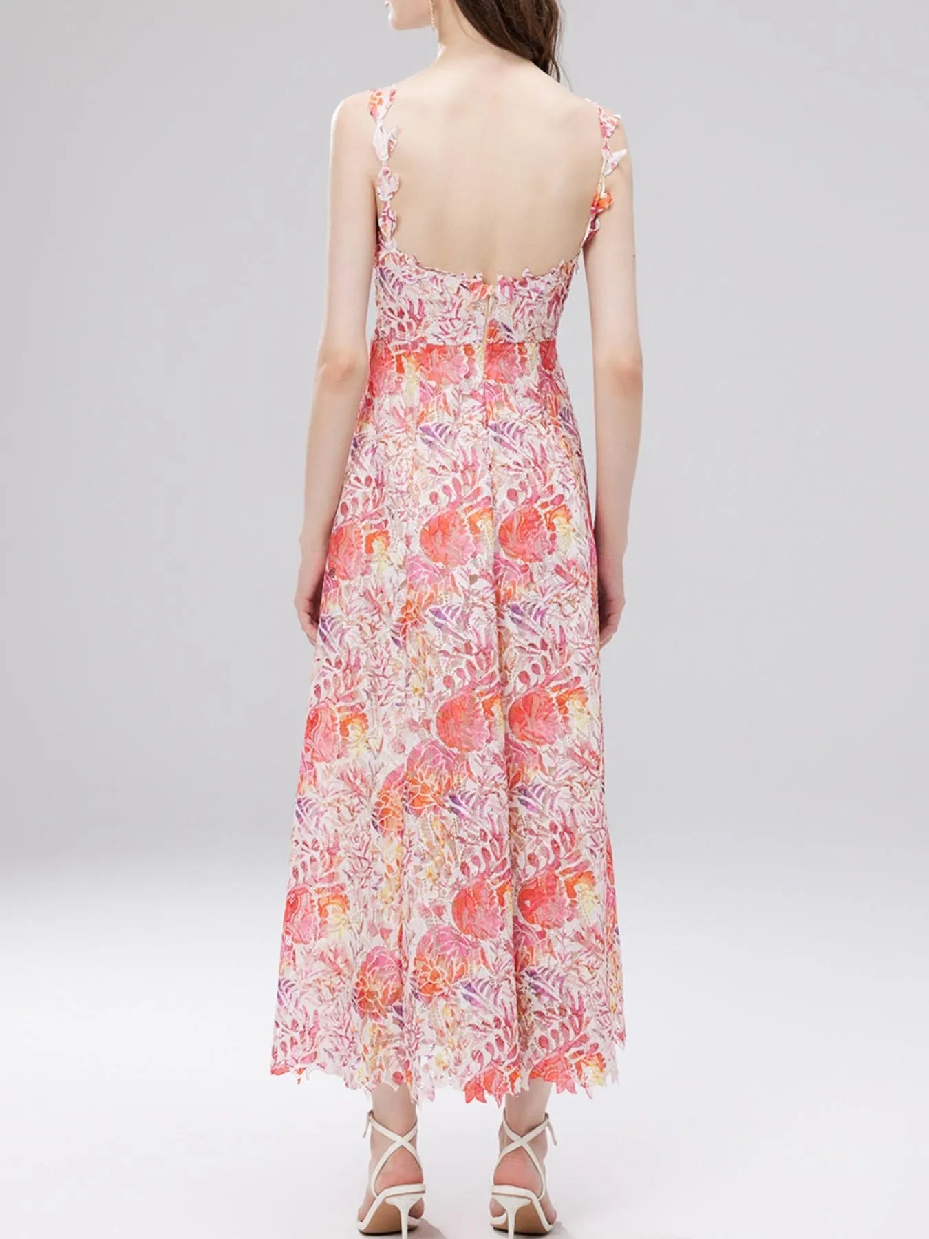 Floral Lace Sleeveless V-Neck Midi Dress 