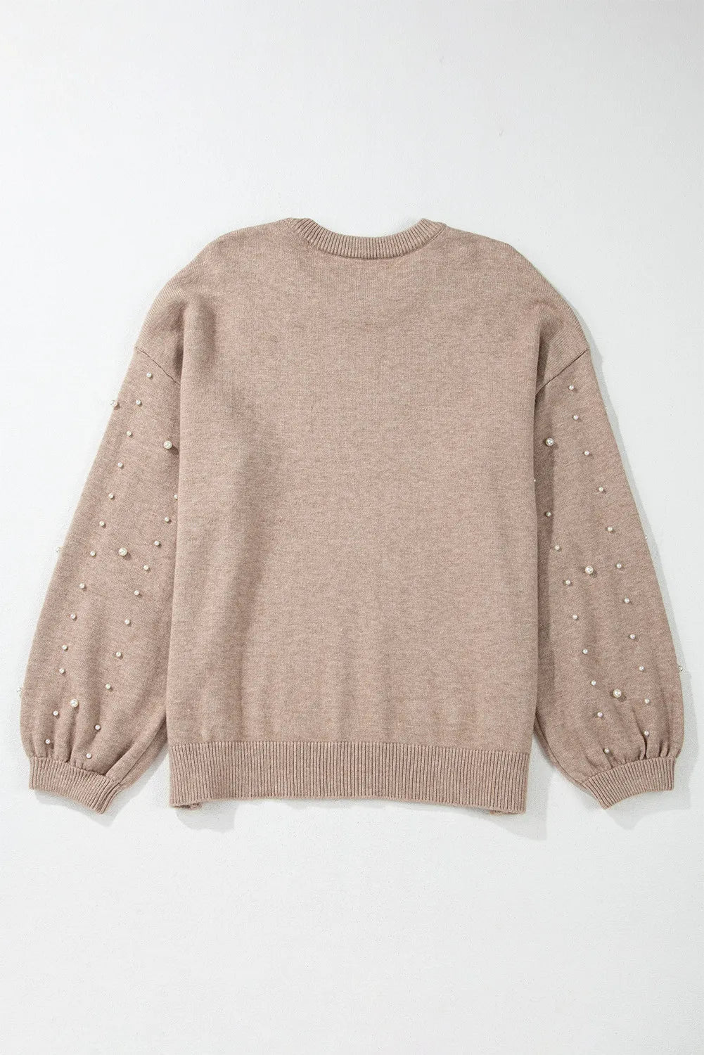 Plus Size Pearl Detail Round Neck Long Sleeve Sweater 