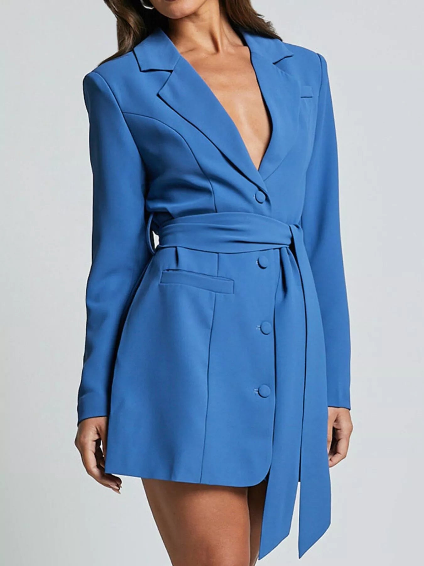 Lapel Collar Tie Waist Blazer 