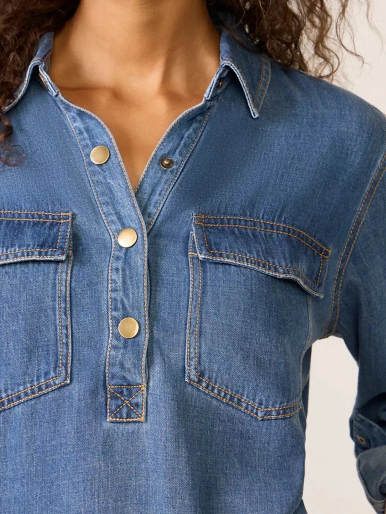 Half Snap Cropped Denim Top 