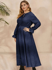 Honey Plus Size Ruffled Polka Dot Long Sleeve Midi Dress 