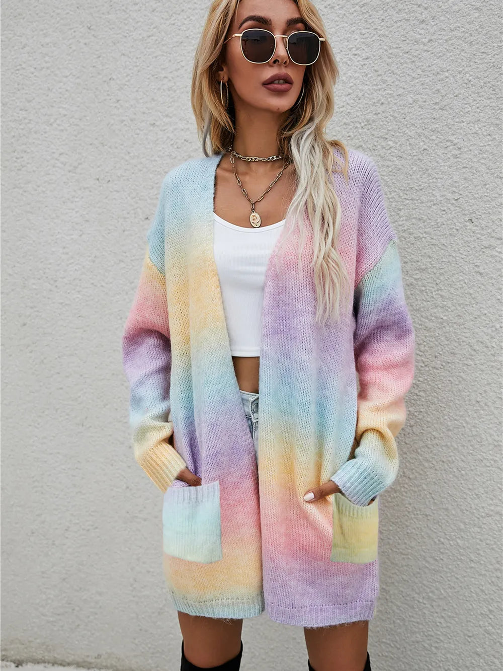 Angel Wings Full Size Pocketed Open Front Gradient Cardigan 