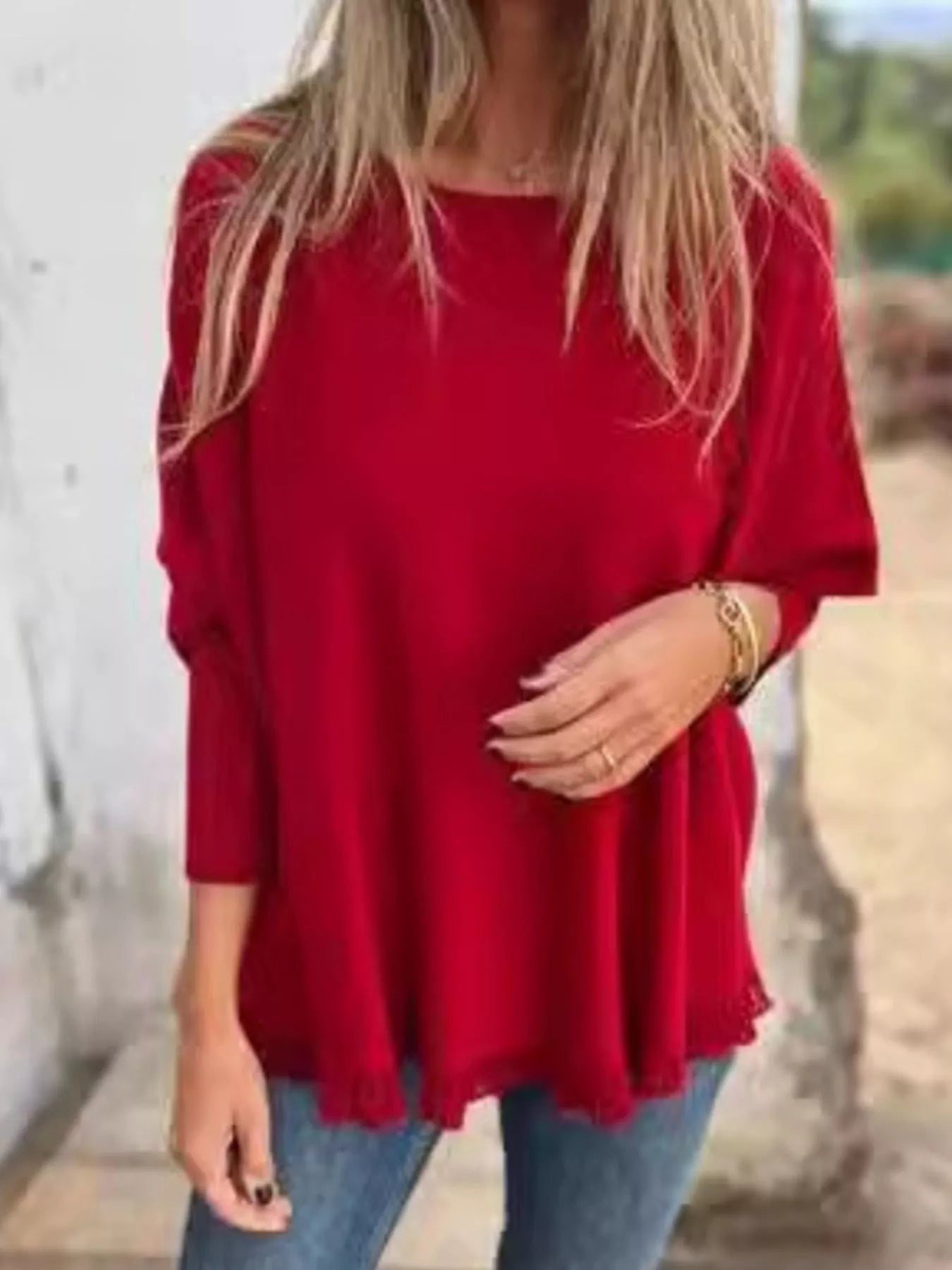 Full Size Round Neck Long Sleeve Knit Top with Lace Trim Plus Size 
