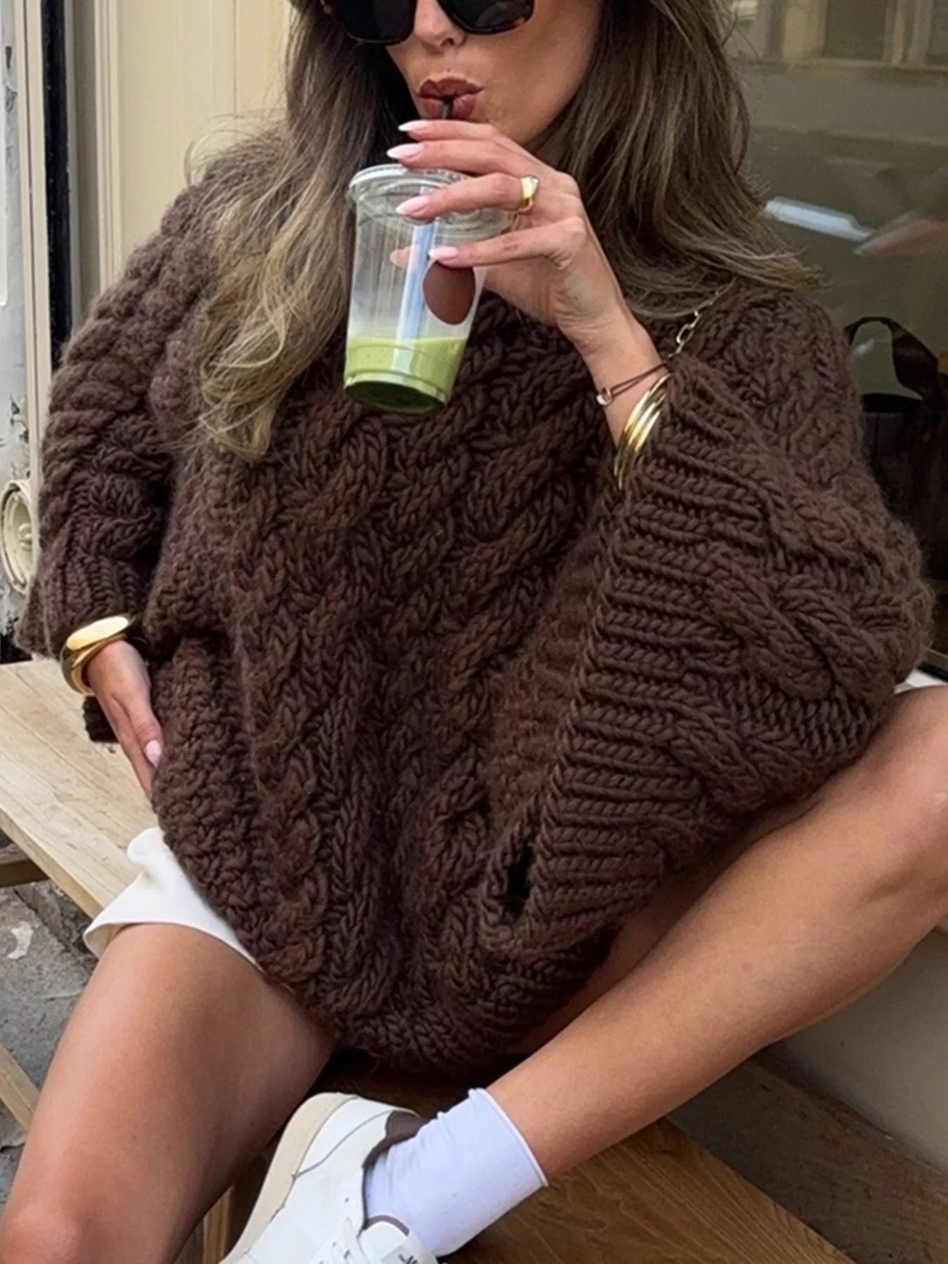 Cable Knit Round Neck Sweater 