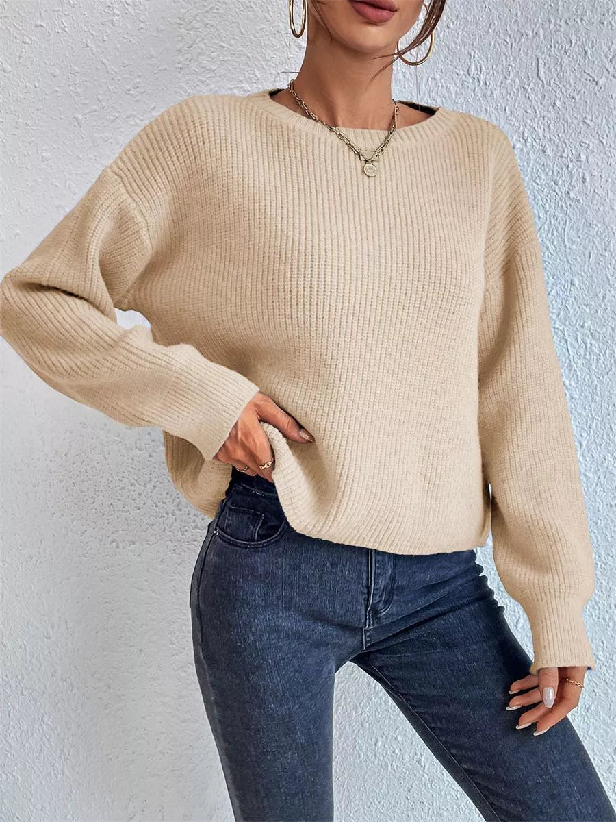 Ribbed Knit Dropped Shoulder Sweater 