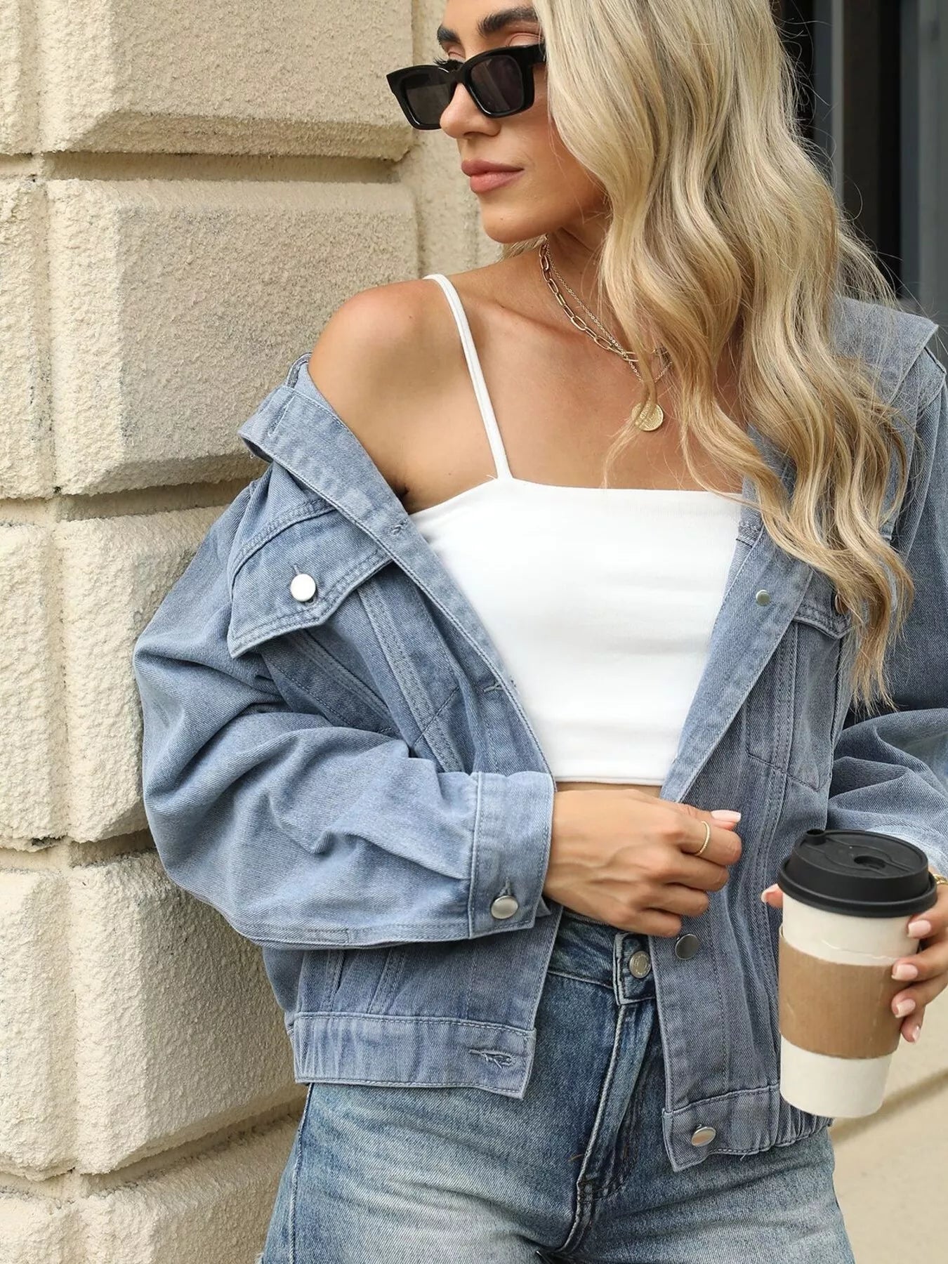 Washed Button Up Hooded Denim Jacket 