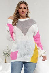 Plus Size Color Block Round Neck Sweater 