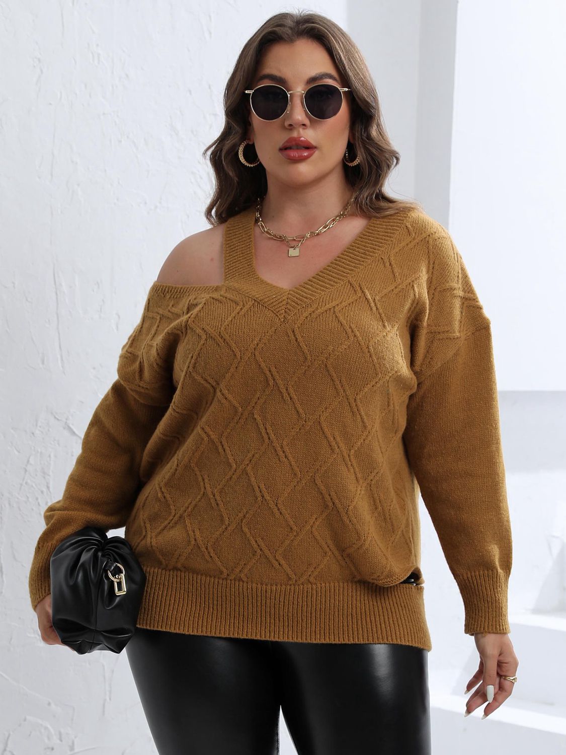 Plus Size Cutout V-Neck Sweater 