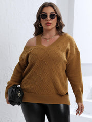 Plus Size Cutout V-Neck Sweater 