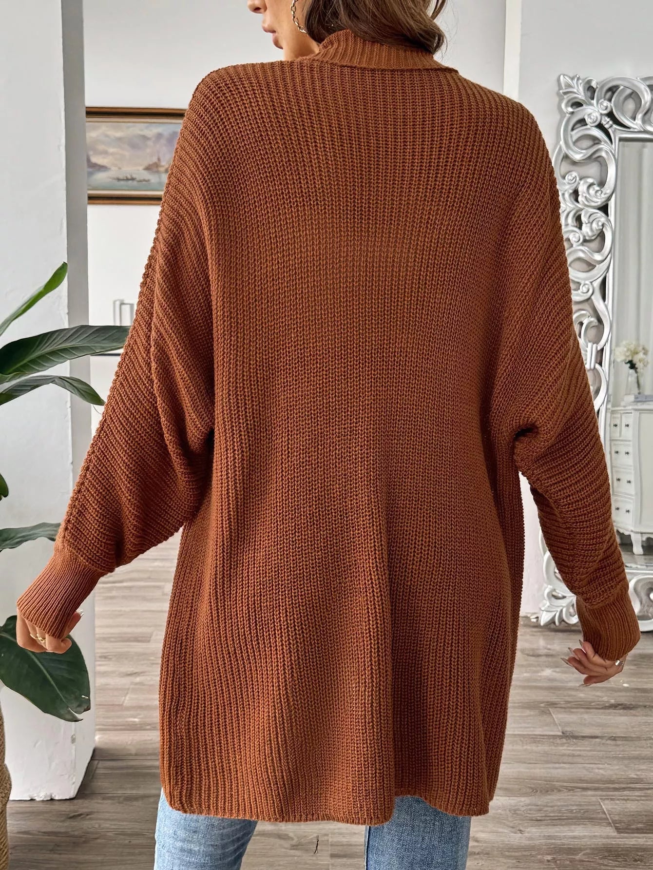 Open Front Ribbed Knit Cardigan 