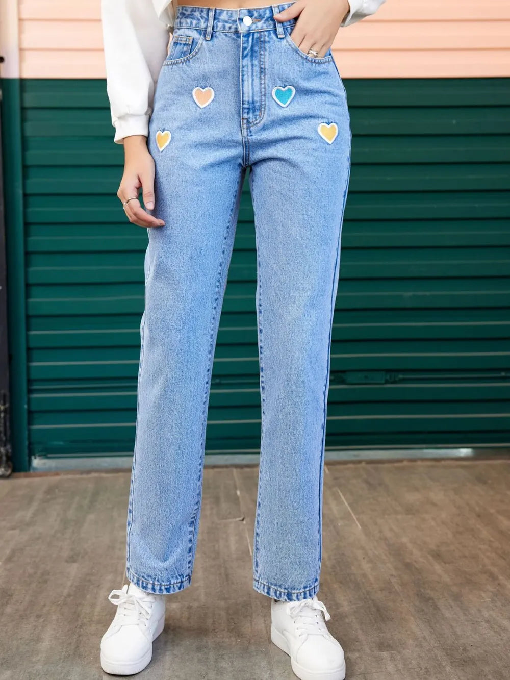 Heart Straight Leg Jeans with Pockets 