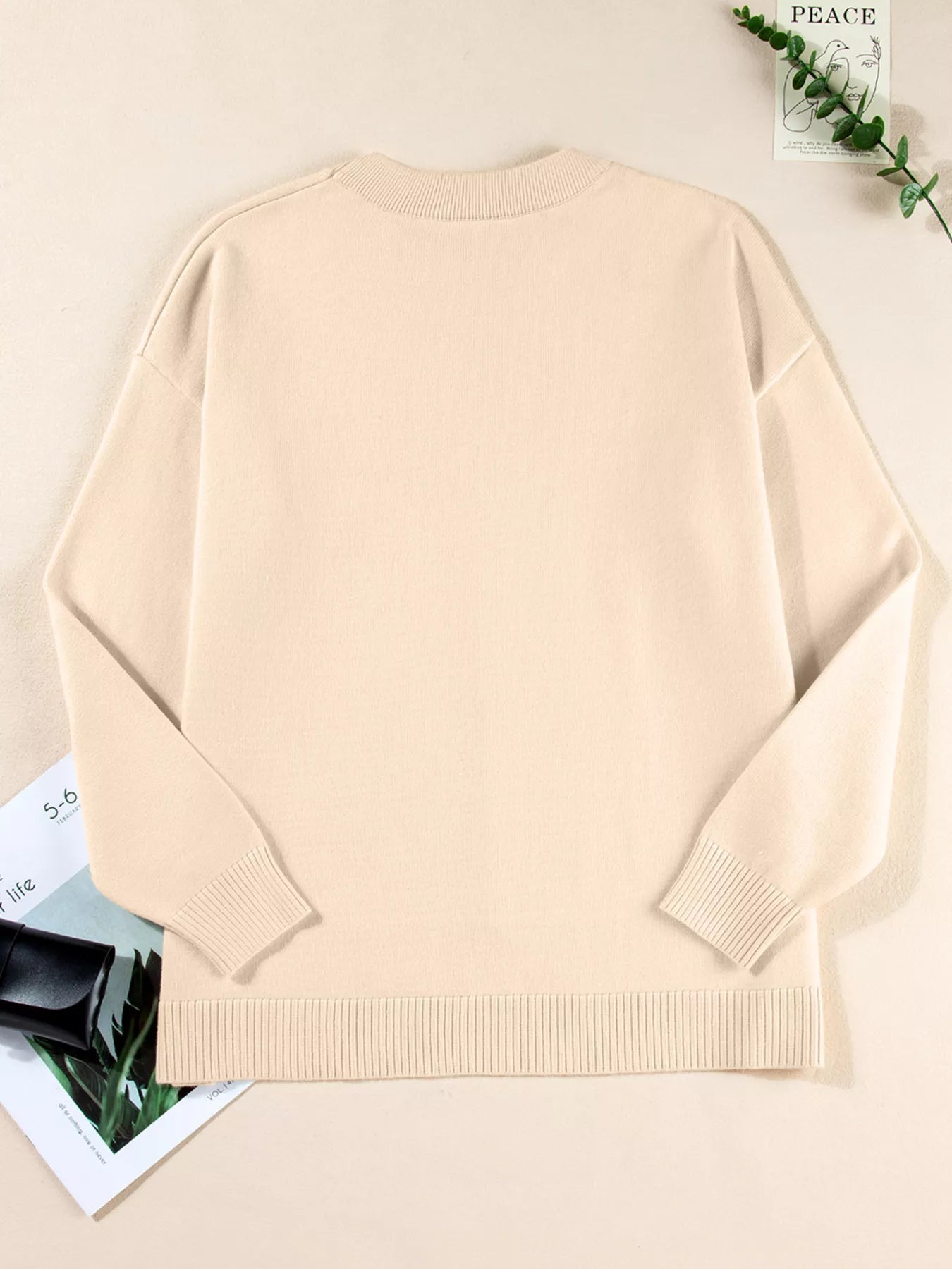 Front Center Seam Drop Shoulder Solid Sweater 