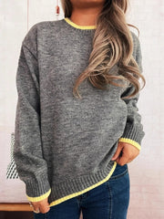 Ribbed Contrast Trim Long Sleeve Sweater 