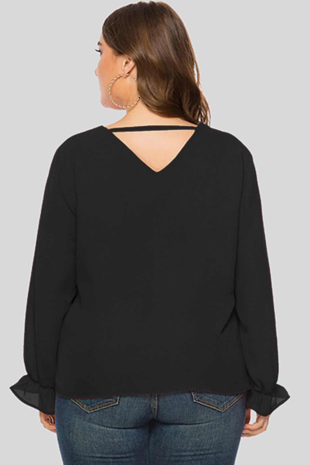 Plus Size Cutout Flounce Sleeve Blouse 