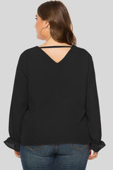 Plus Size Cutout Flounce Sleeve Blouse 