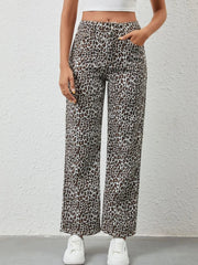 Leopard Print Wide Leg Jeans 