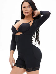 Full Size Zip Up Lace Detail Long Sleeve Shapewear 