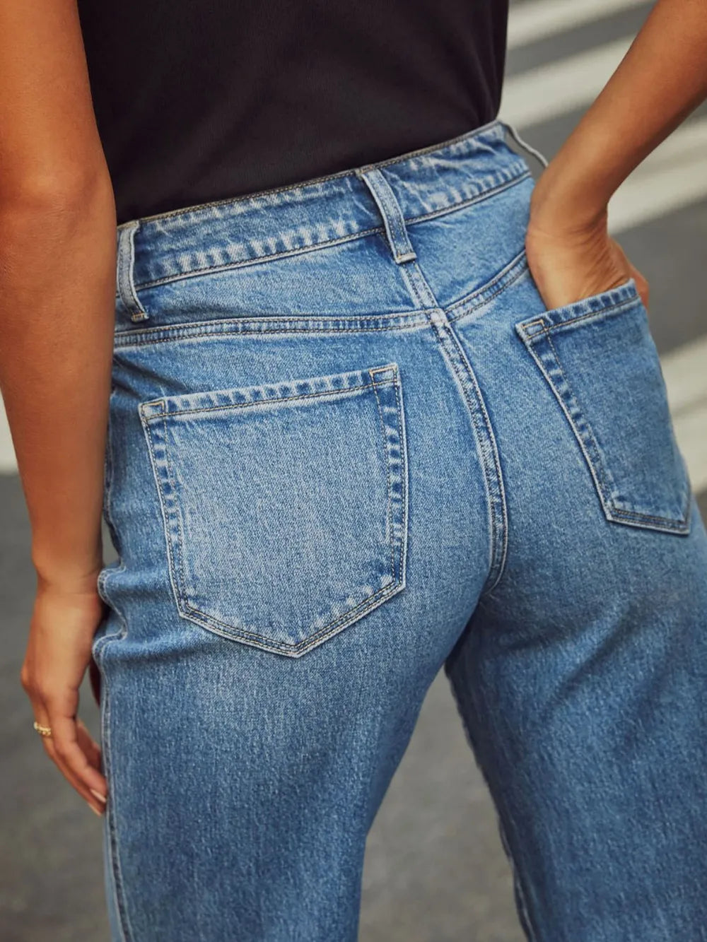 High Waisted Straight Leg Rolled Jeans 