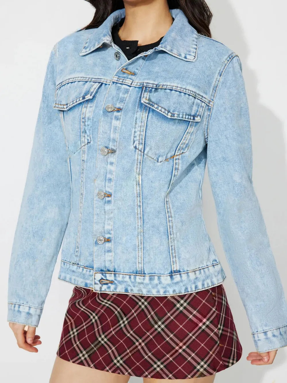 Button Up Long Sleeve Denim Shacket 