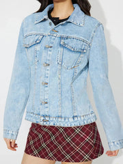 Button Up Long Sleeve Denim Shacket 